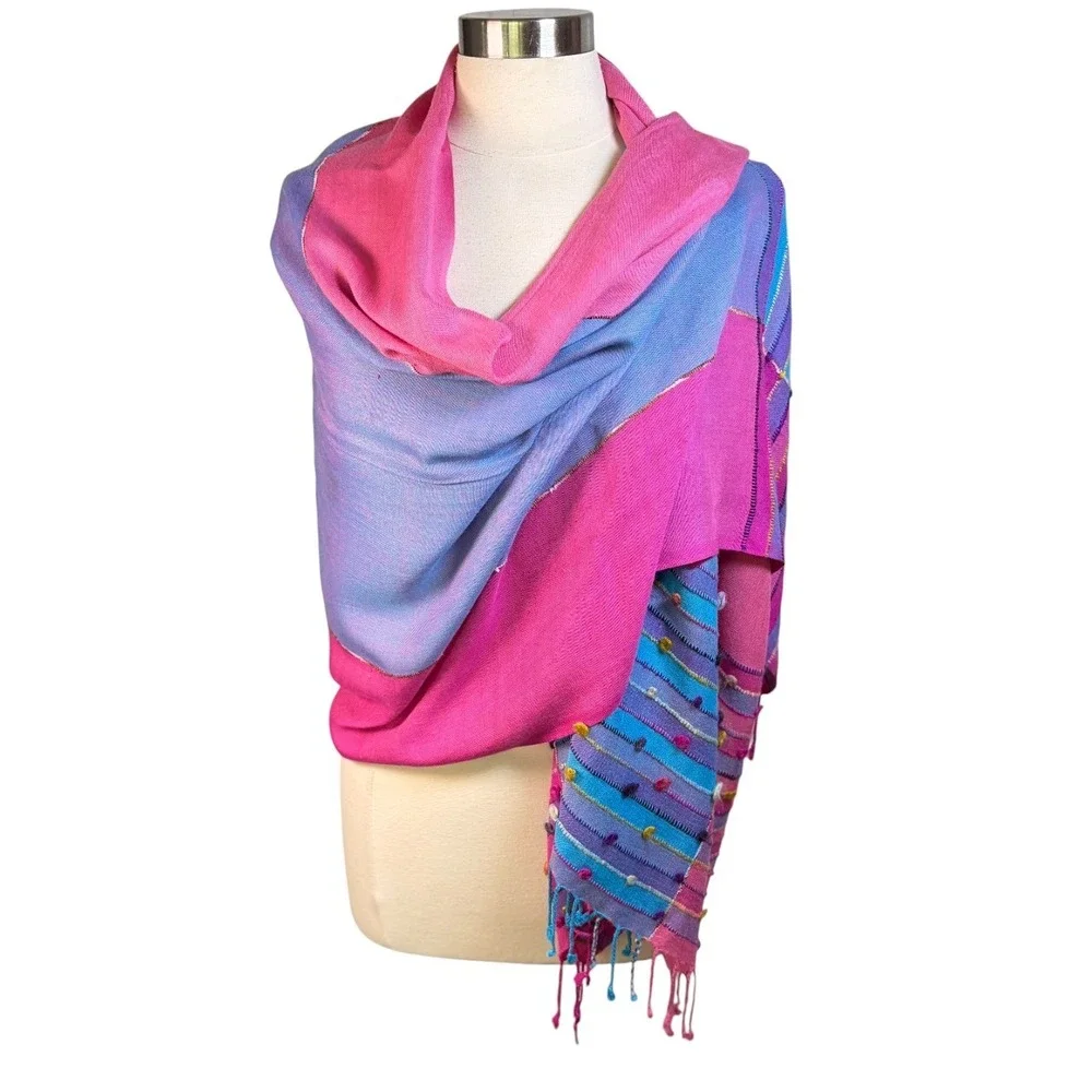NWOT NO LABEL Bright Pink & Blue Bohemian Scarf/Shawl/Wrap